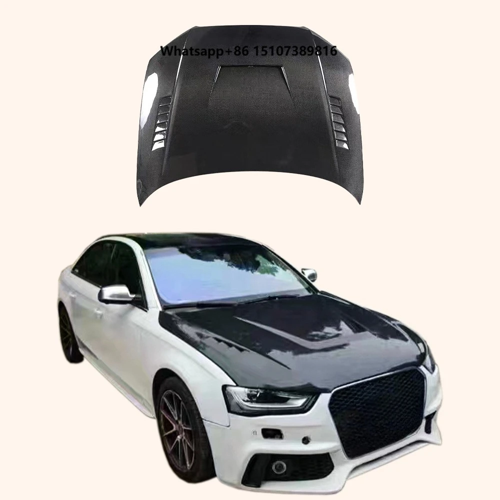 For A4 B8.5 Sedan 4 Door 2013-16 KZ Style Vented Carbon Front Bonnet Hood