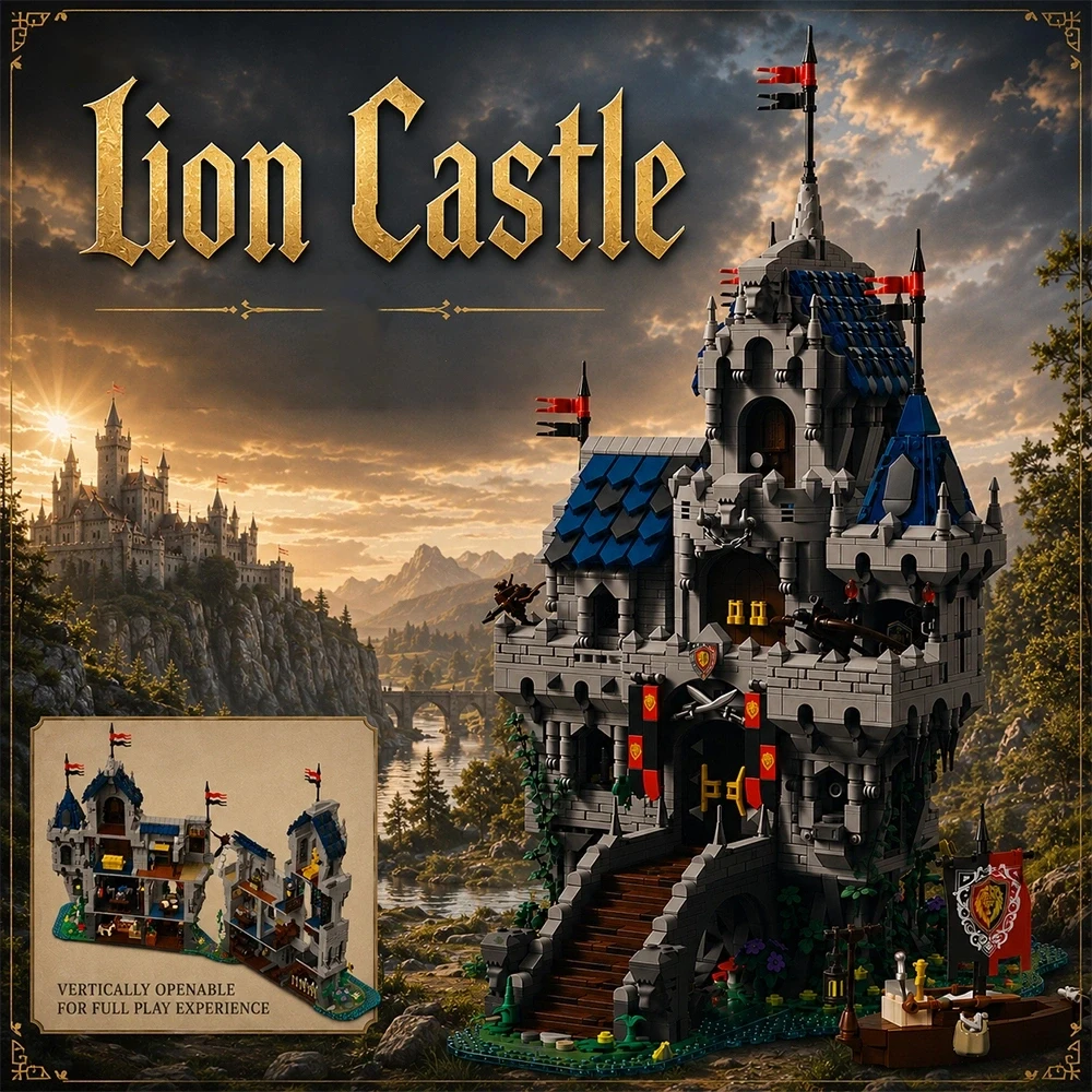 

Medieval Lion Castle Modular Buildings Blocks European City Street View Architecture Brick Model Kit Adults DIY Gift 3967PCS