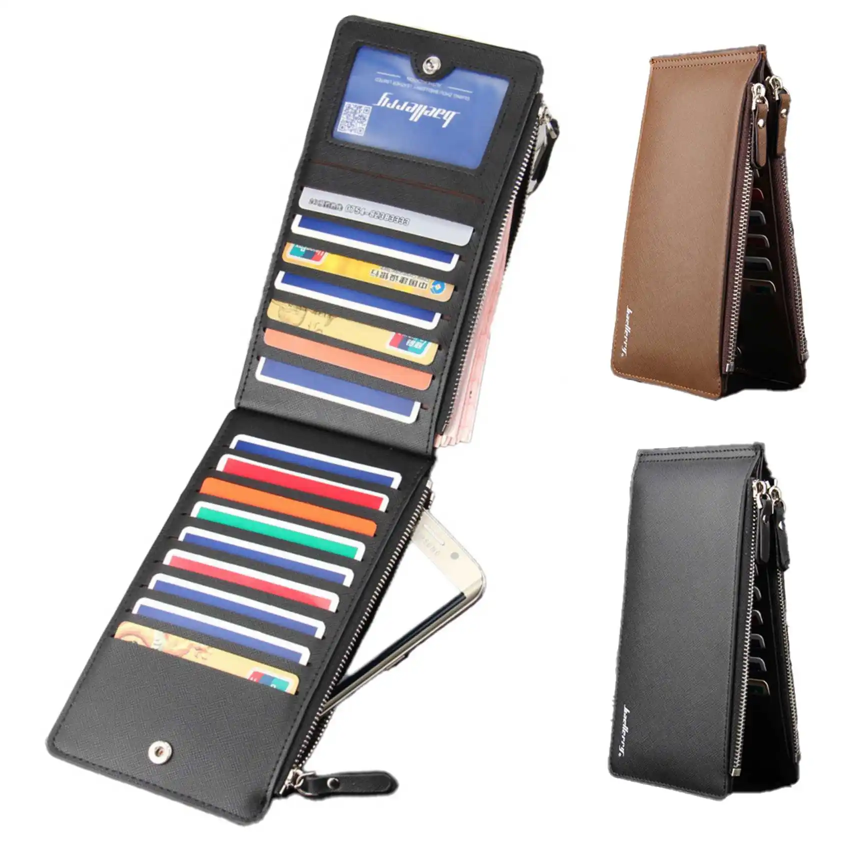 

Casual Multi-Card Double Zipper Long Men's Wallet Multi-Function Ultra-Thin Bank Card Holder Large Capacity Bifold Clutch Bag