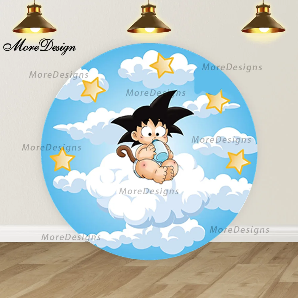 Dragon ball bebê goku capas redondas chá de bebê foto pano de fundo meninos decoração de aniversário dos desenhos animados vinil poliéster foto fundo