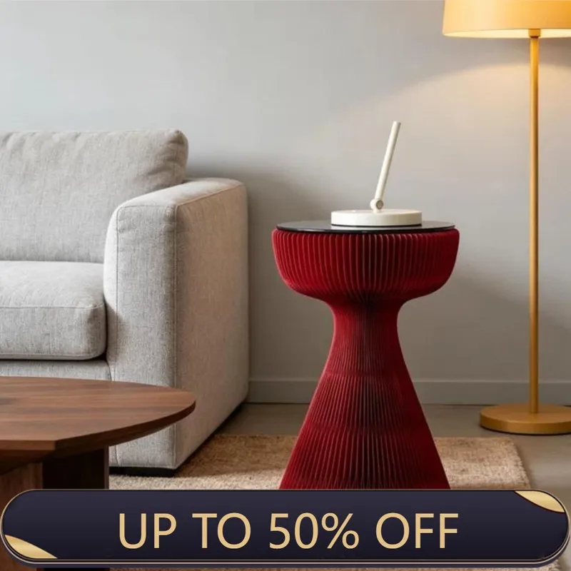 MOMO Creative Art Table Mini Bedside Shelf Living Room Light Luxury Sofa Side Table Small Coffee Table Glass Surface