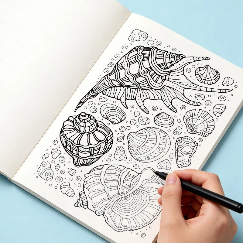 A Healing Copying Line Drawing Graffiti Art Book, Diverse Theme Graffiti Album, 24 Pages With Shell/Cat Theme Line Draft Pattern
