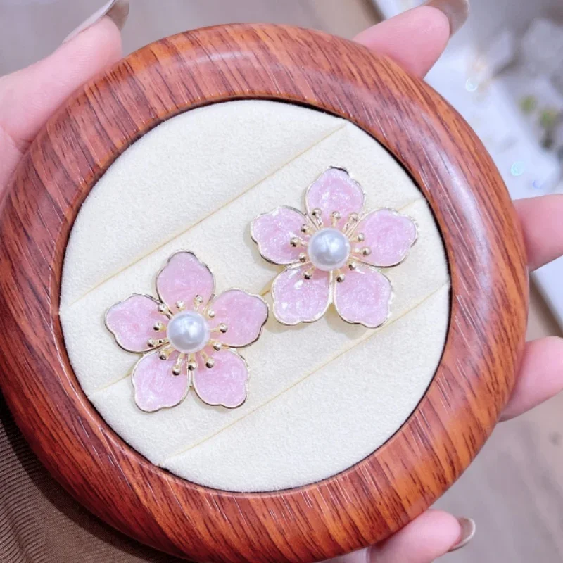 New Peach Blossom Ear Studs, Ancient Method Oil Dropping Earrings, Daily Hanfu Accessories, Sweet Flowers, Small Design