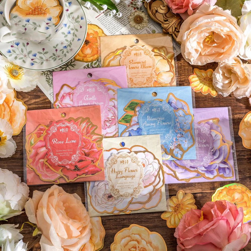 

Garden Diary Series Vintage Bronzing Flower Landscape Sticker Creative DIY Journal Material Collage Scrapbook Stationery