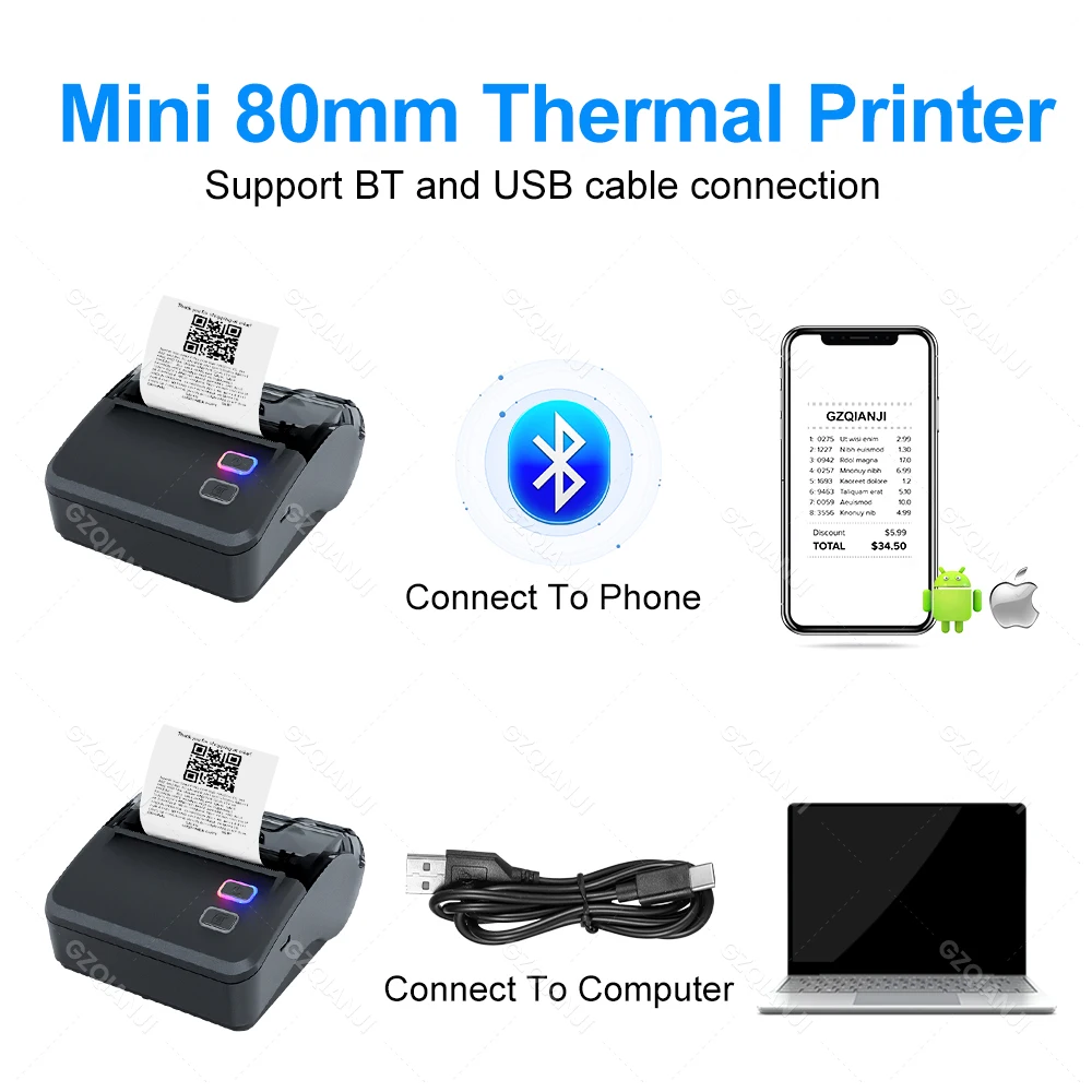 80mm Wifi Mobile Thermal Receipt Bill Printer Bluetooth Portable Mini Ticket POS Maker Paper Support Loyverse Android IOS System