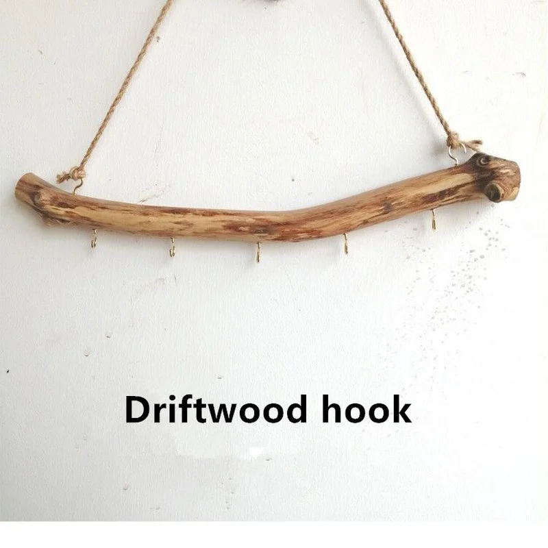 Crochet de branche de bois flotté naturel, crochet de porte de bijoux de clé, rangement mural en bois massif, décoration de maison T1