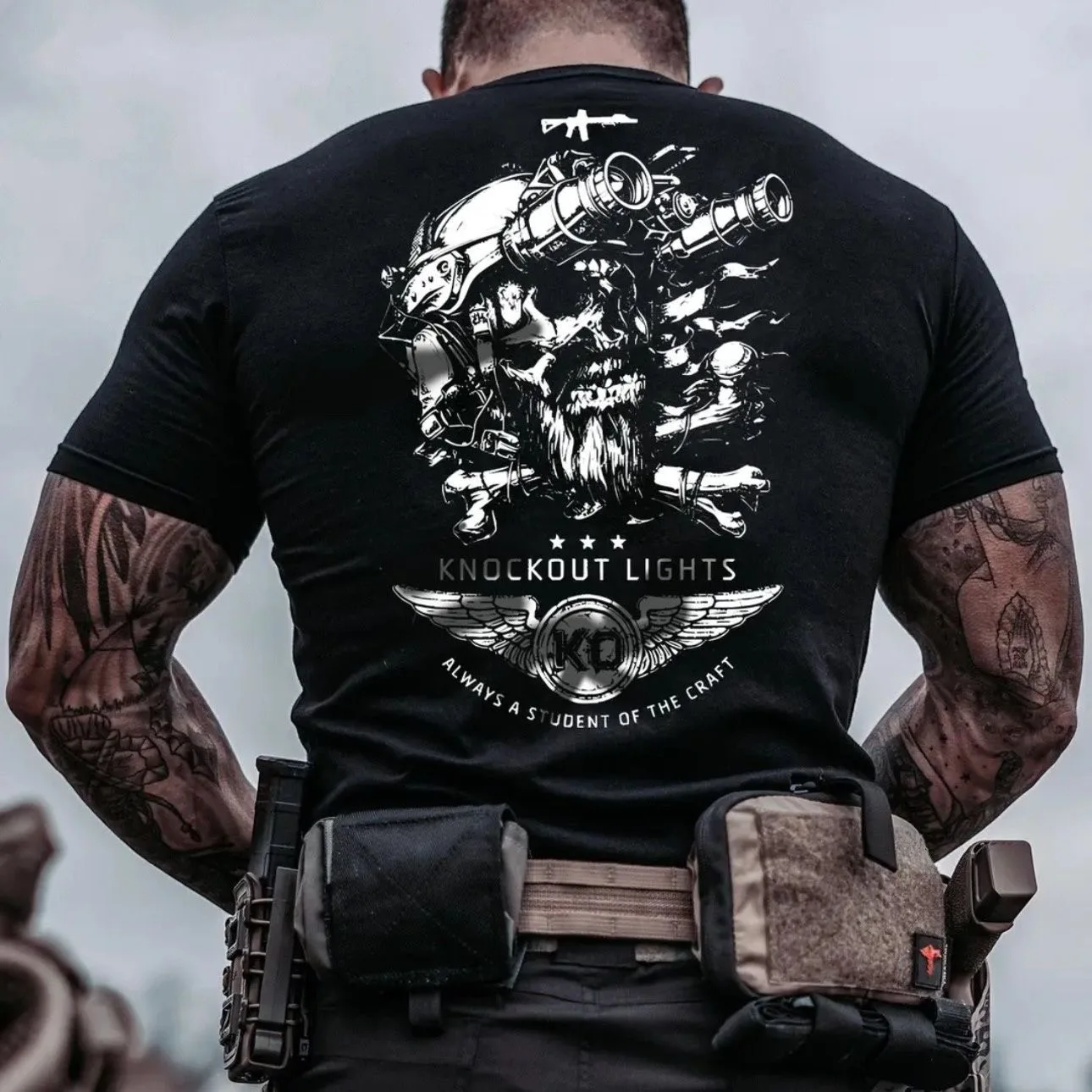 2026 American Retro Tough Guy Tactical Print T-shirt Men's Summer Round Neck Half Sleeve Large Size Men's Short Sleeve T-shirt