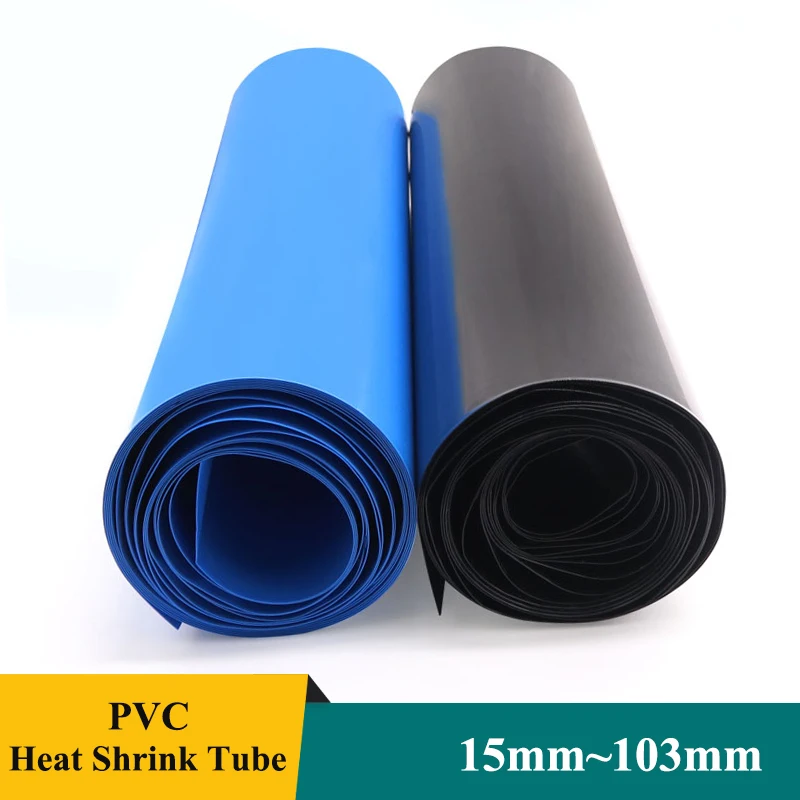 2/3/5/10/30M Black Blue 18650 Battery Pack Wrap Width 15mm ~ 103mm PVC Insulated Lithium Film Heat Shrink Tube for Batteries