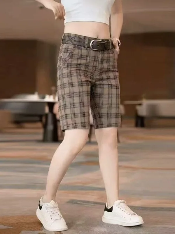 

Men's Summer Thin Casual Plaid Five-Quarter West Pants Trendy All-Match Summer Short Shorts Straight Leg Cotton Sweatpants