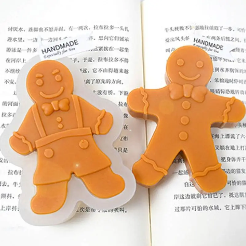 Candle Molds Reusable 3D Gingerbread Man Silicone Mold DIY Handmade Scented Candle Making Wax Mould Cookie Chocolate Baking mold