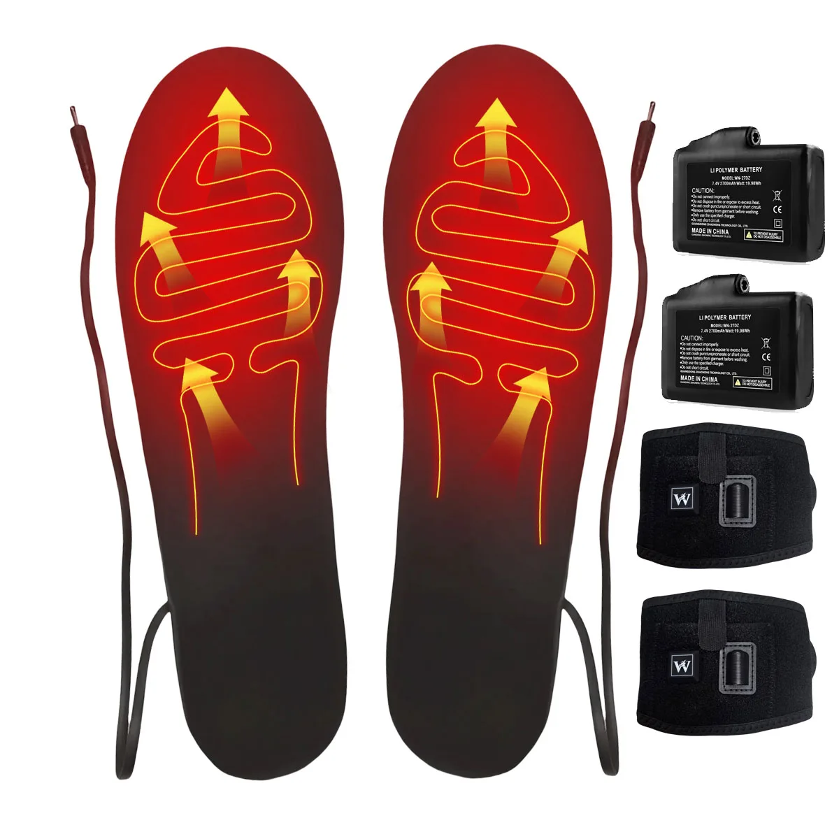 Heated Insoles Rechargeable 7.4V 2700mAh Battery Up to 12 Hours Heating Button Control Foot Warmers for Men & Women