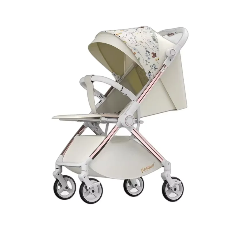 

TRNRUI Baby Buggy High Landscape Two-way Push can sit and lie down Lightweight Folding Baby Stroller Aluminium Alloy Frame