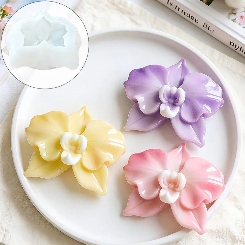 [YU]Creative Phalaenopsis Aromatherapy Candle Mold 3D Reusable Plaster Mold Handmade Silicone Scented Candle Mold Home Decor