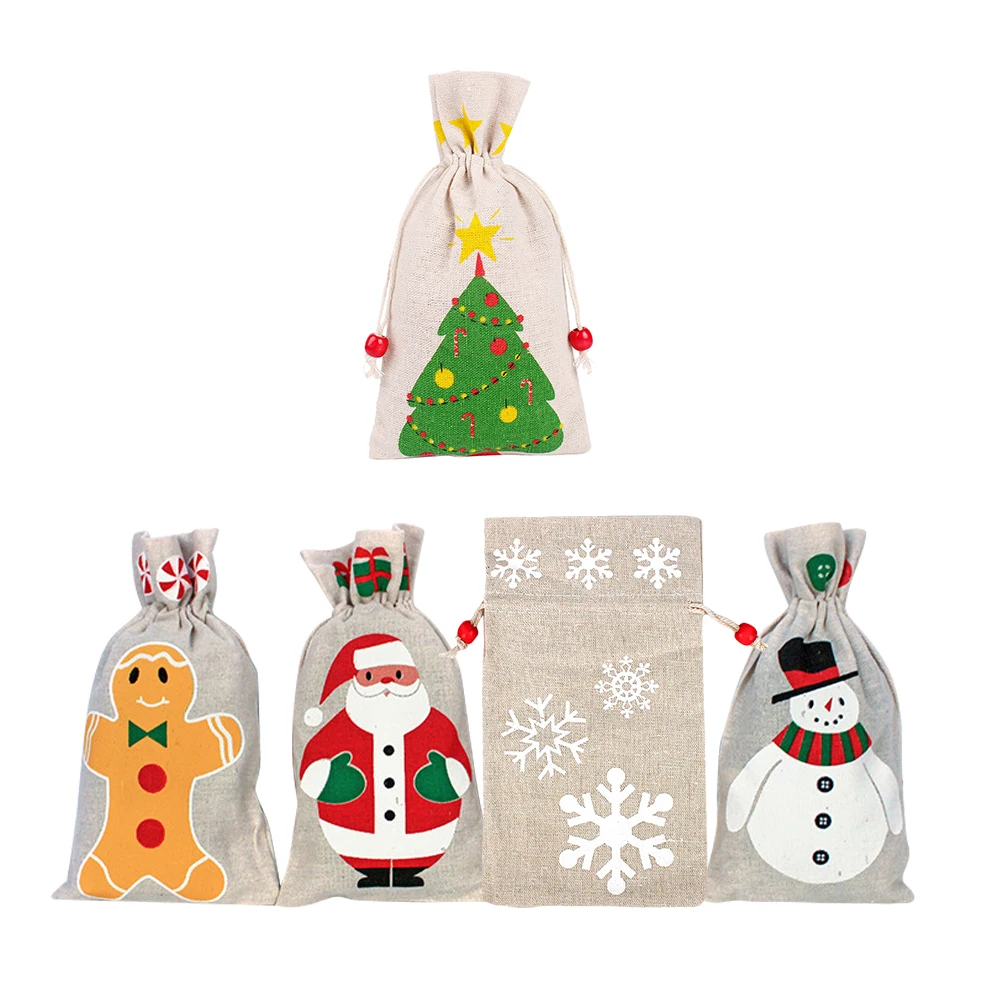 

5 pcs Christmas Wrapping Bags Fabric Drawstring Pouch Xmas Gift Packing C y Party Favor Storage For Jewelries Cosmetics
