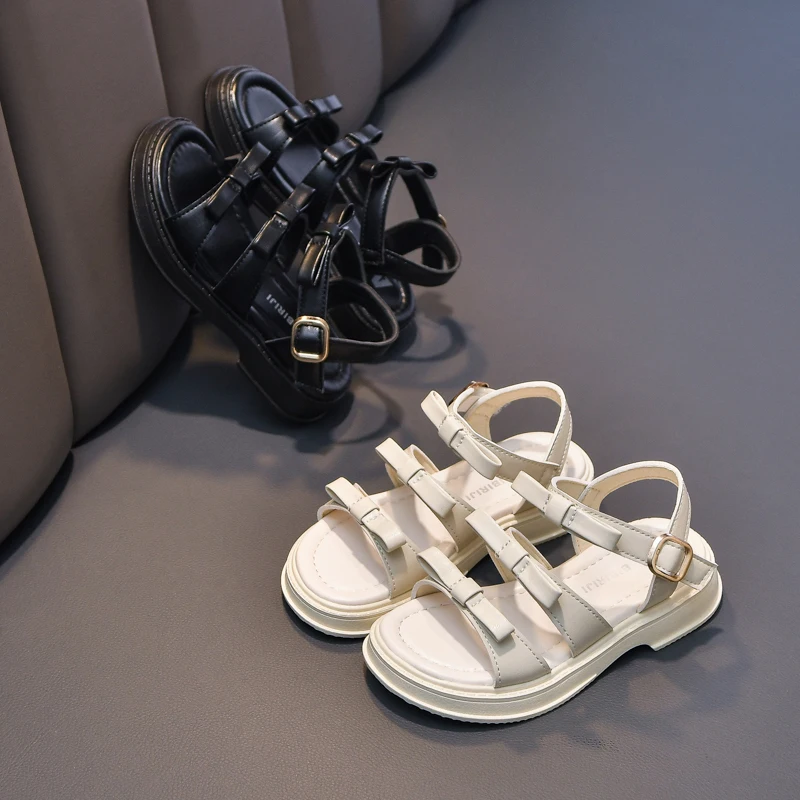 

Kids'Casual Shoes Sandals PU Leather Solid Color Summer Shoes Hook and Loop Girls Anti-slip Black White Shoes Size 26-37