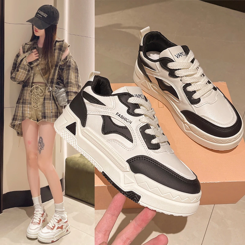

Fashion Small White Shoes Women New Leisure Sports Shoes Girls with Thick Soles Low Top Board Shoes Casual Ladies Trainers