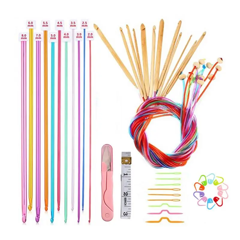 Tunisian Crochet Hooks 3-10mm Knitting Needle With Extend Braided Tube 2-8mm Tunisian Afghan Aluminum Crochet Hooks For