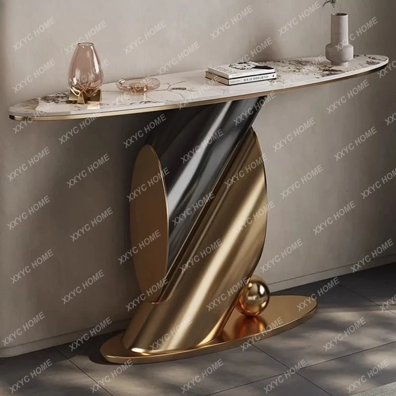 

Элегантный стол-консоль из каменной плиты для дома и коммерческих помещений, в стиле лёгкой роскоши, простой и изысканный.