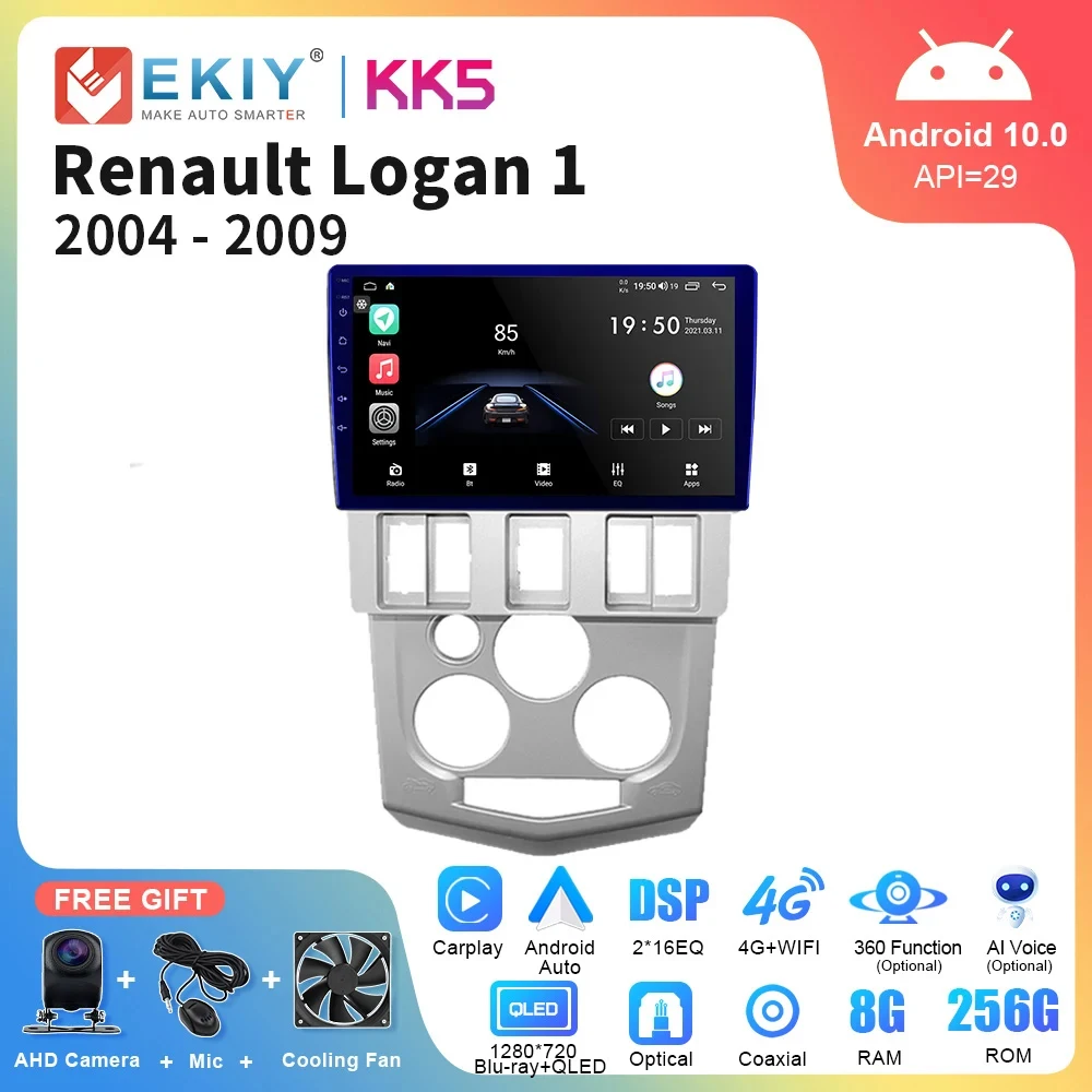 

EKIY KK5 QLED Android 10 Car Radio For Renault Logan 1 2004 - 2009 AI Voice Multimedia Video Player Navigation GPS DVD Head Unit