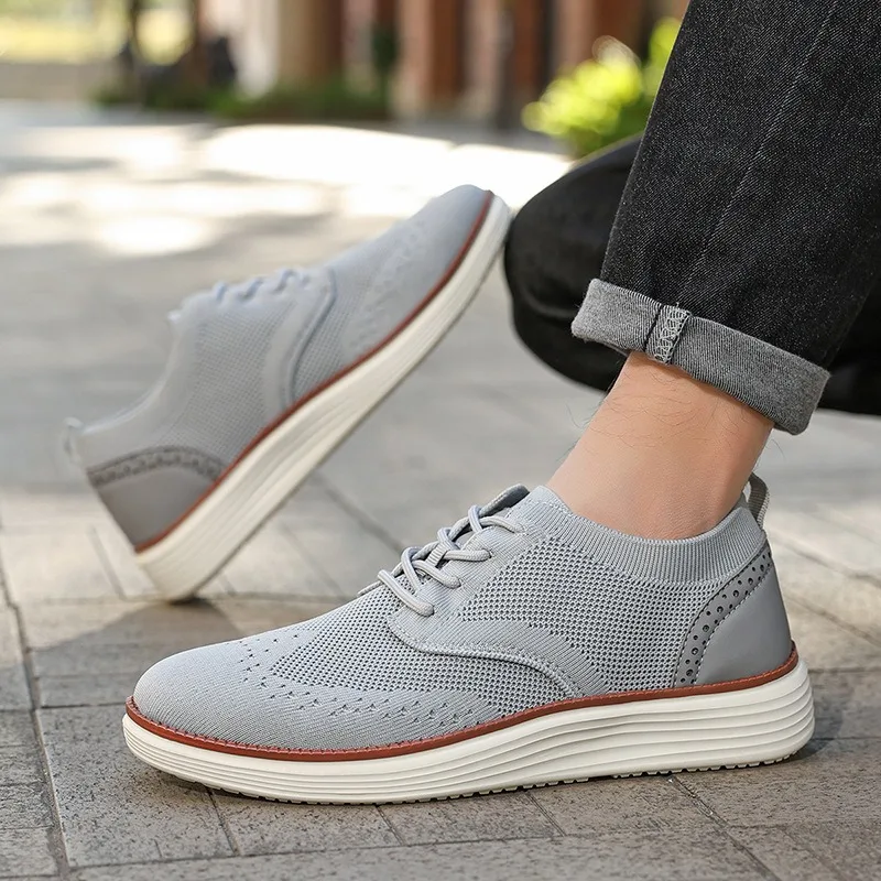 Knitted Mesh Breathable Casual Oxford Shoes For Men Soft Light Cushion Sole Lace Up Smart Casual Office Daily Walking Footwear