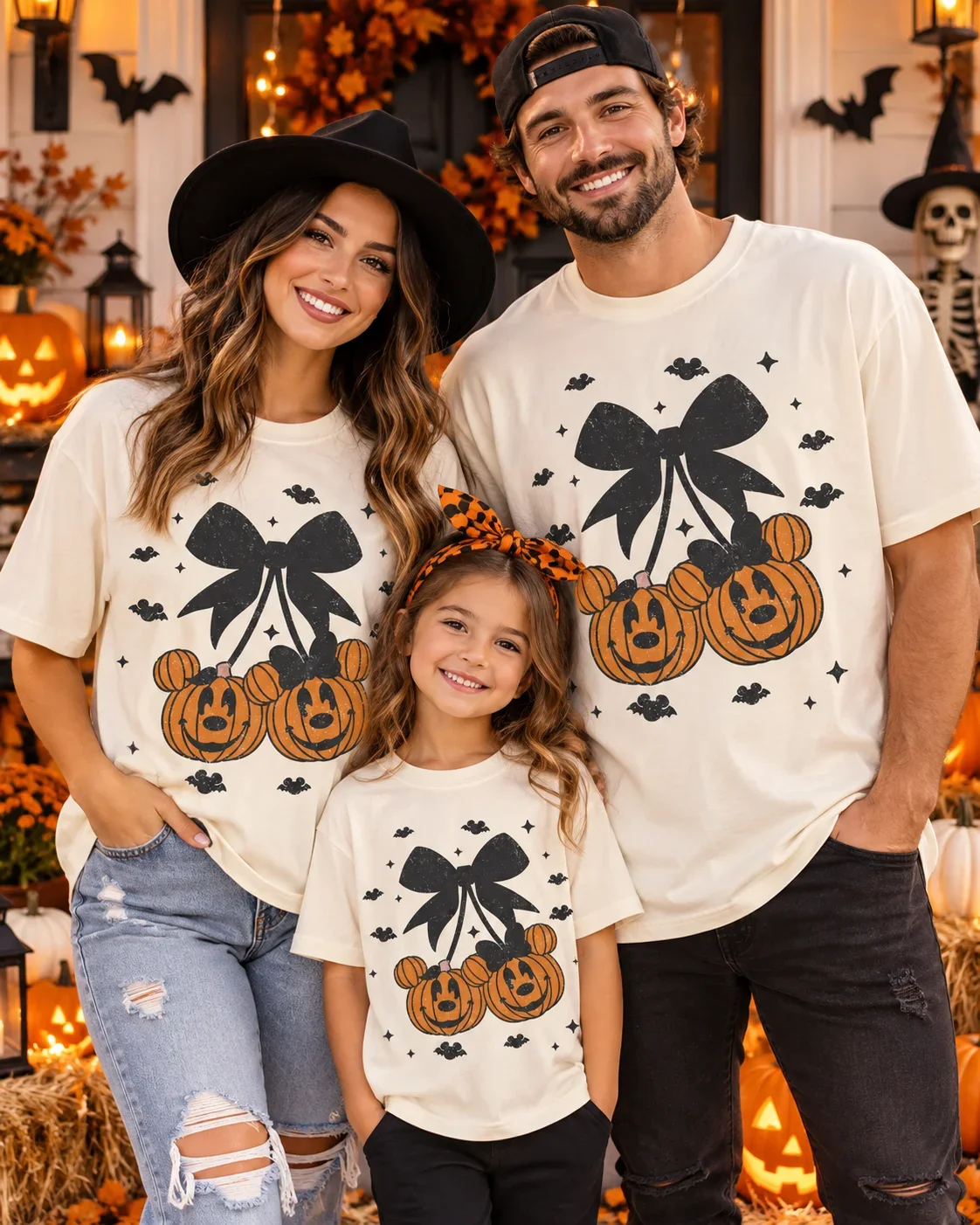 2026 Halloween New Family Clothing Cotton T-shirt Pumpkin Mouse Printed T-shirt Men's/Women's Holiday Leisure T-shirt Kids Shirt