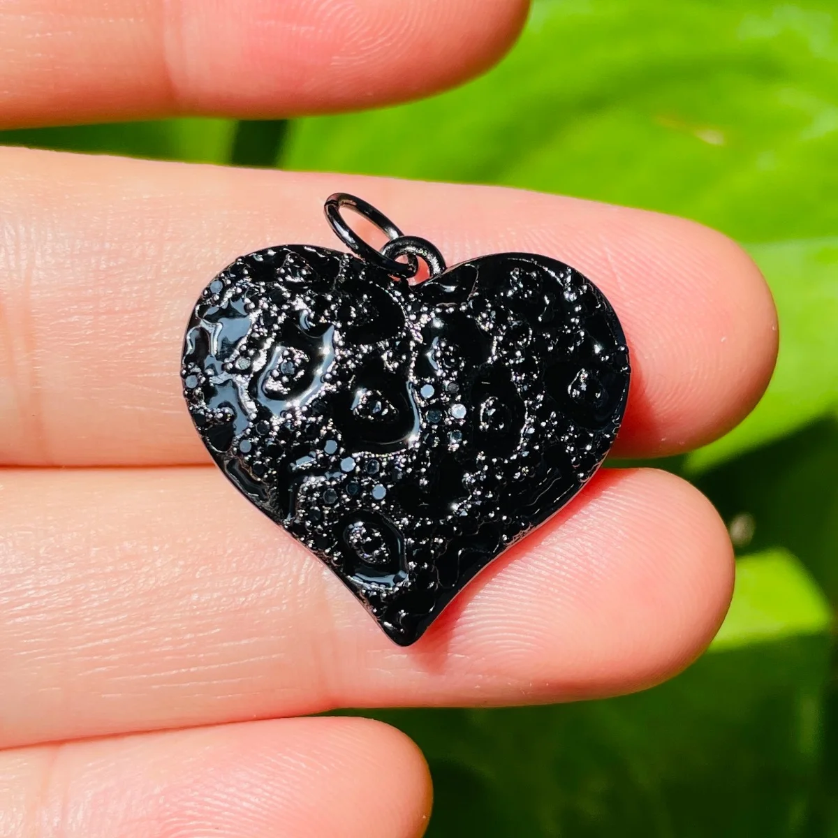 5pcs Enamel Black Leopard Print Heart Charms for Women Bracelet Making Zirconia Pave Pendants for Girl Necklace Jewelry Handmade