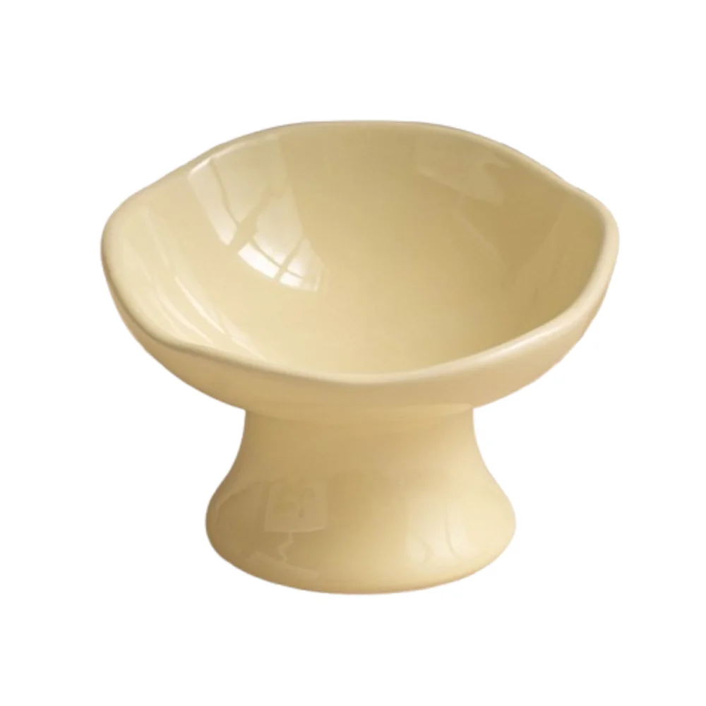 Cute Non-slip Base Petal Ceramic Cat Bowl High Foot Tilted Angle Anti-Tip Cat Bowl Ergonomic Elevated Cat Bowl Senior Pets