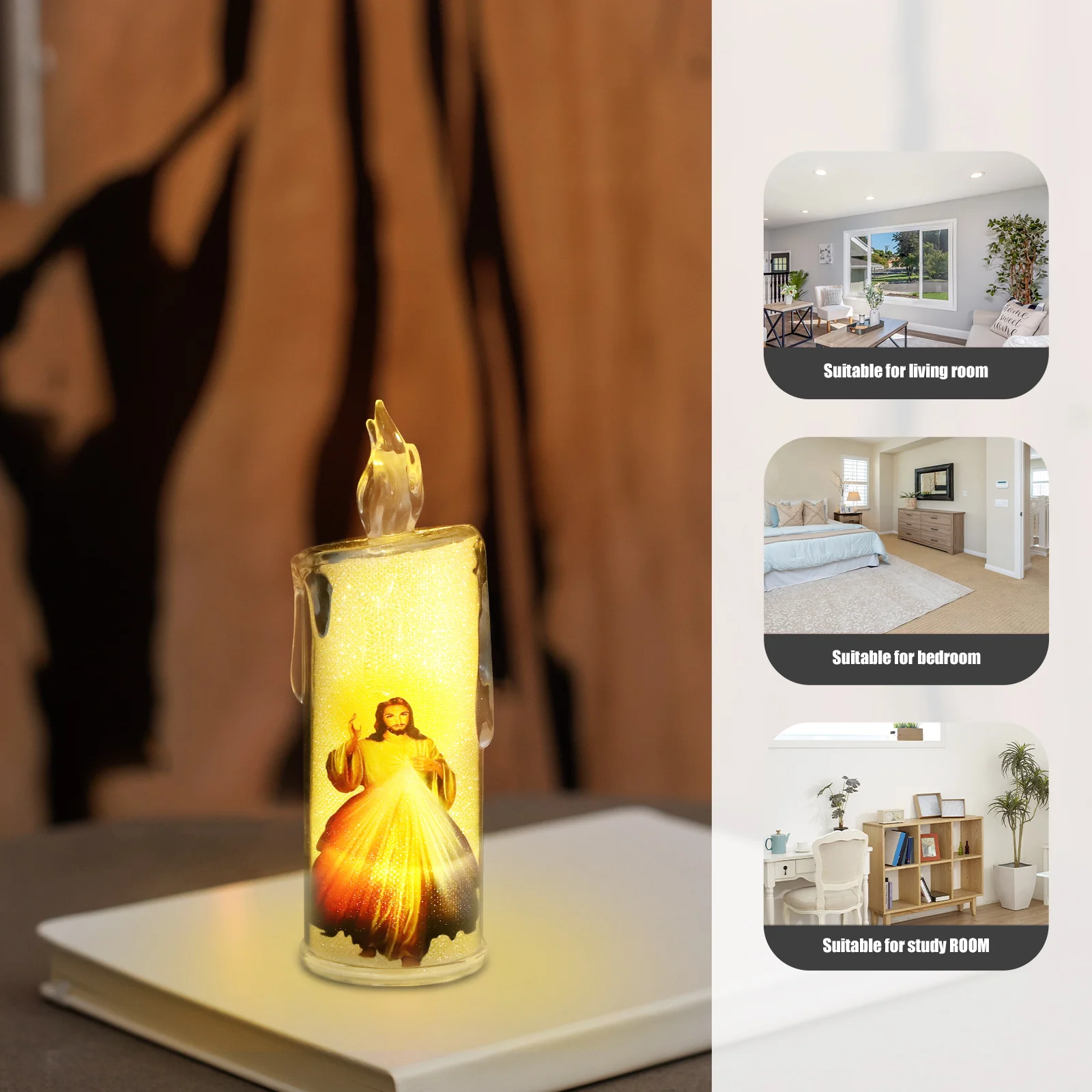 Linterna de Jesús de 4 piezas, luz LED, velas eléctricas sin llama, soportes cónicos religiosos