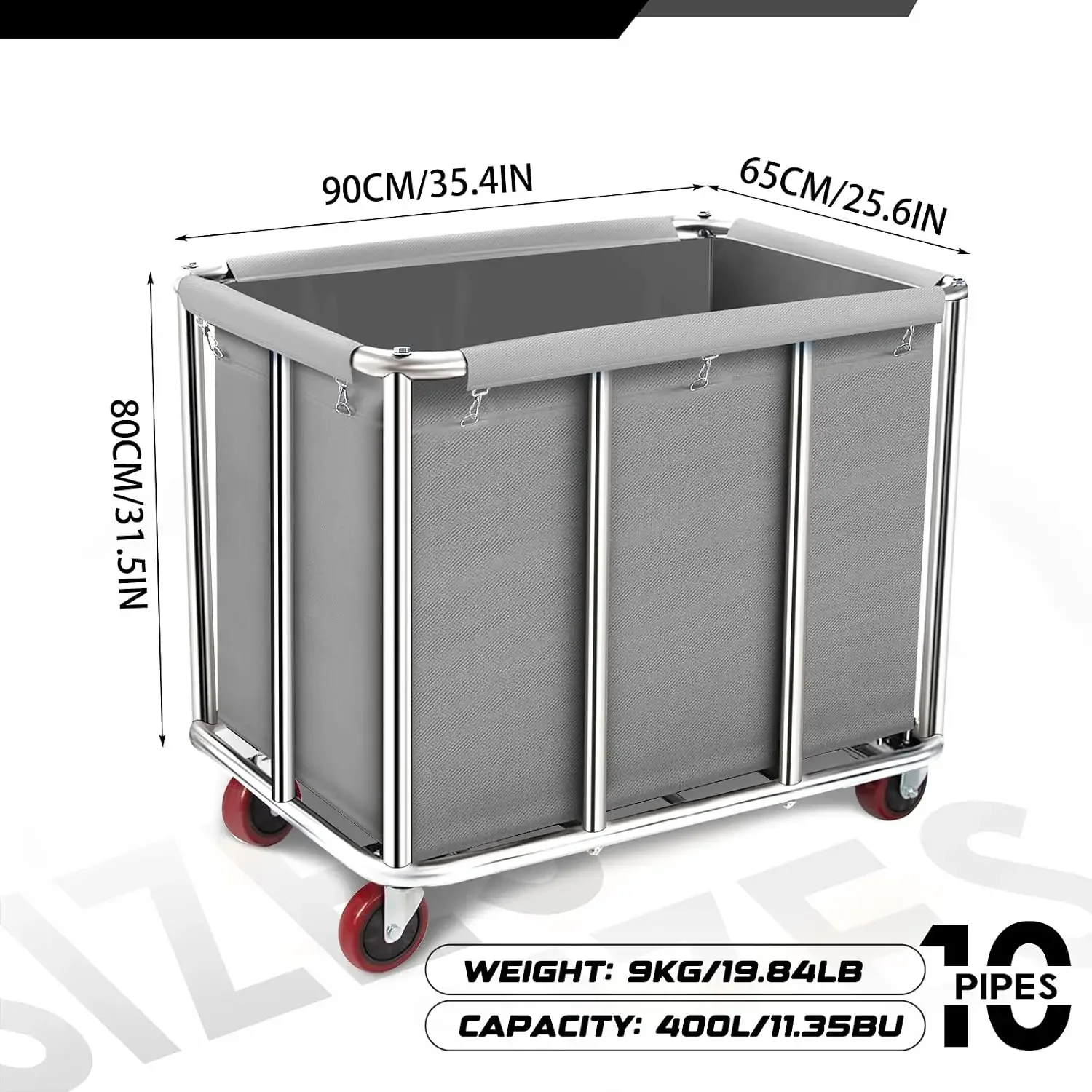 Commercial Laundry Cart with Wheels, 400L Large Rolling Laundry Cart with Steel Frame and Oxford Cloth, Heavy Duty Industrial La