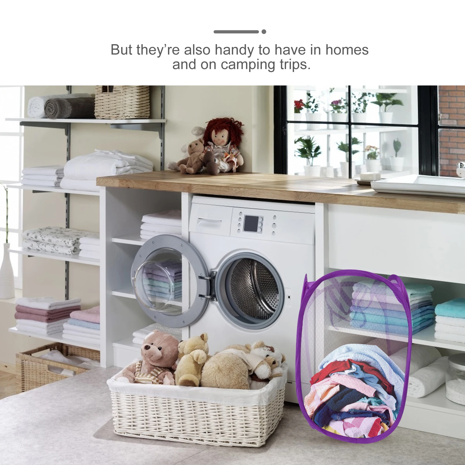

Pop Up Laundry Hamper Foldable Mesh Clothes Basket Dorm Apartment Camper Easy Open Sturdy Breathable Side