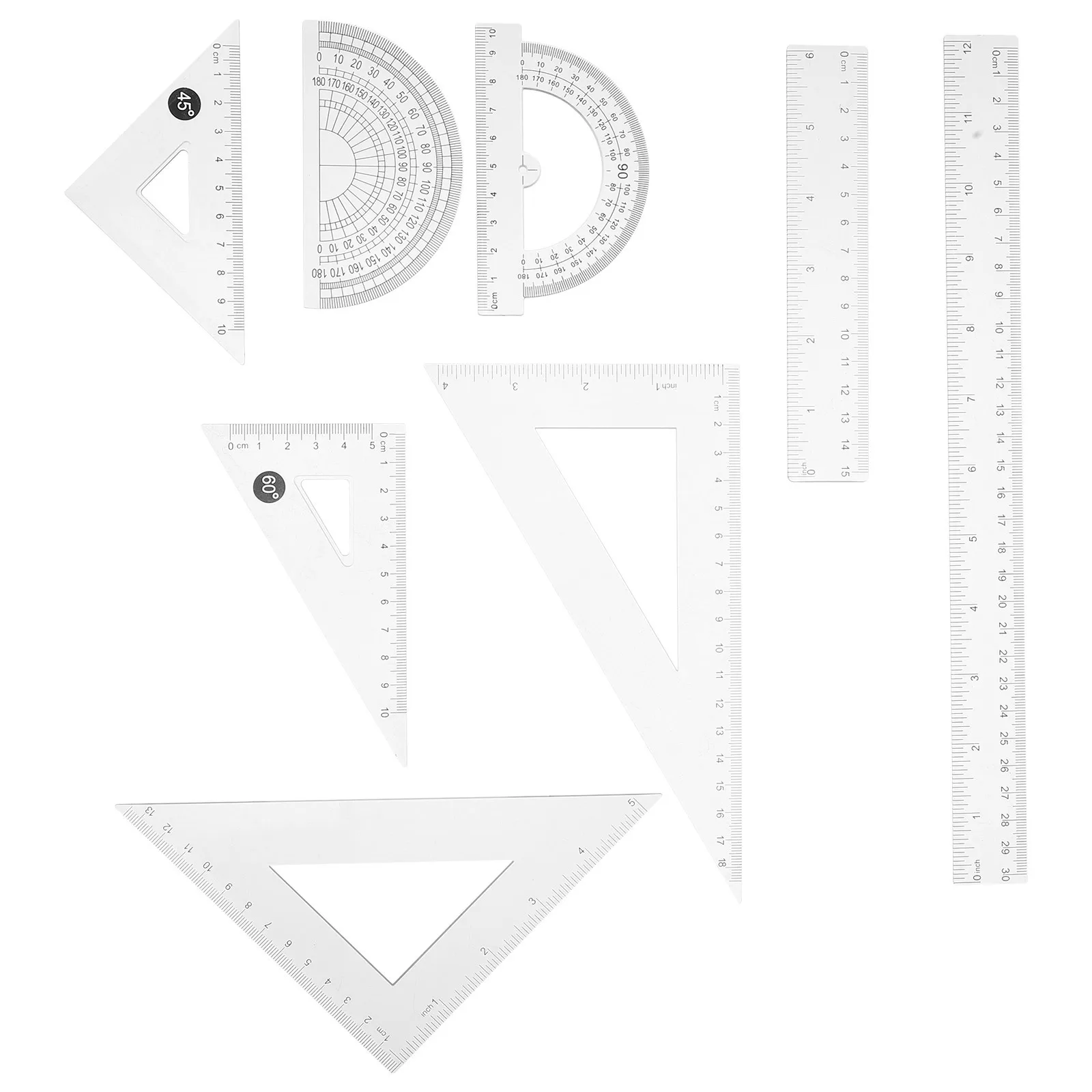 

8Pcs Clear Geometry Math Ruler Set Transparent Plastic Protractor Straight Ruler Triangle Rulers for Educational Use
