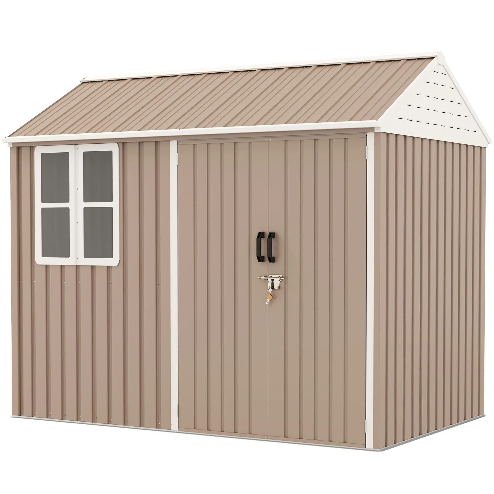 

Outsunny 8' x 6' Metal Garden Storage Shed, Extra Large Outdoor Tool Storage House w/ Doors, Window and Air Vents, Brown