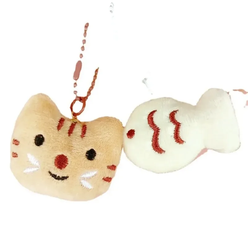 Porte-clés chat et poisson en peluche mignon, pendentif de sac, poupée Kawaii, accessoires suspendus, porte-clés de poupée, cadeaux pour Couple