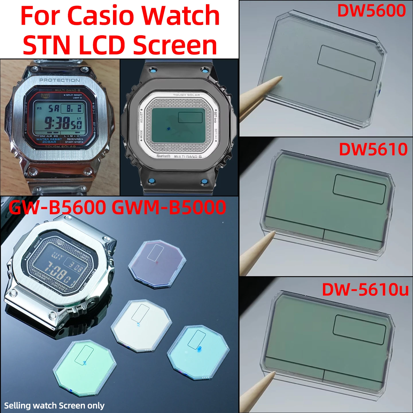 STN LCD Screen For Casio G-Shock DW5600 GWB5600 GWM-B5000 GWM5610 GW5000 Replacement Sereen mod kit Only High Contrast Display