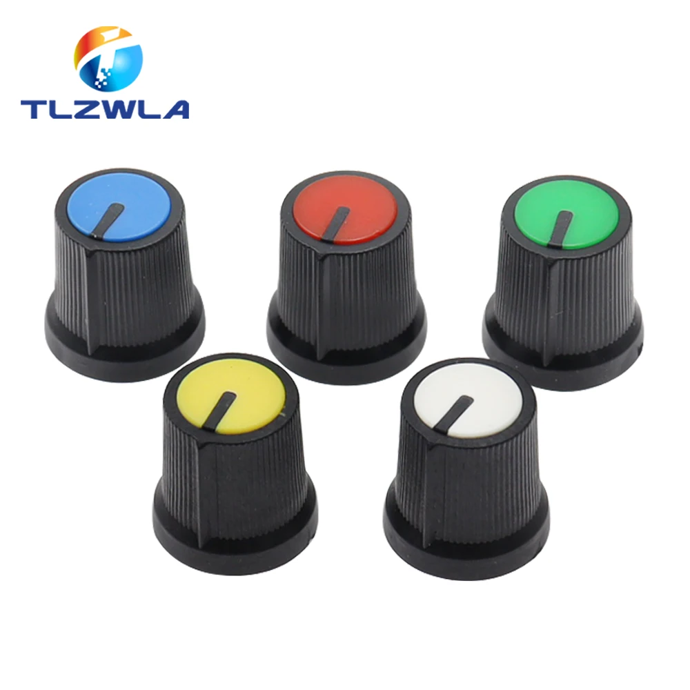 25 sztuk WH148 AG3 pokrętło potecjometru AG3 plastikowa gałka do średnicy 6mm śliwkowy uchwyt żółty pomarańczowy niebieski biały czerwony * 5 sztuk = 25
