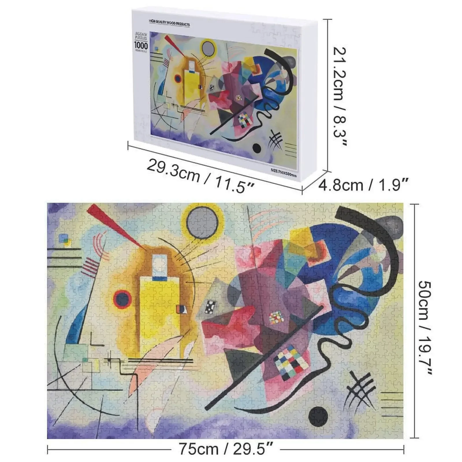 Puzzle Drewniane Wassily Kandinsky Żółto-Czerwono-Niebieskie Zwierzęta Dla Dzieci i Dorosłych