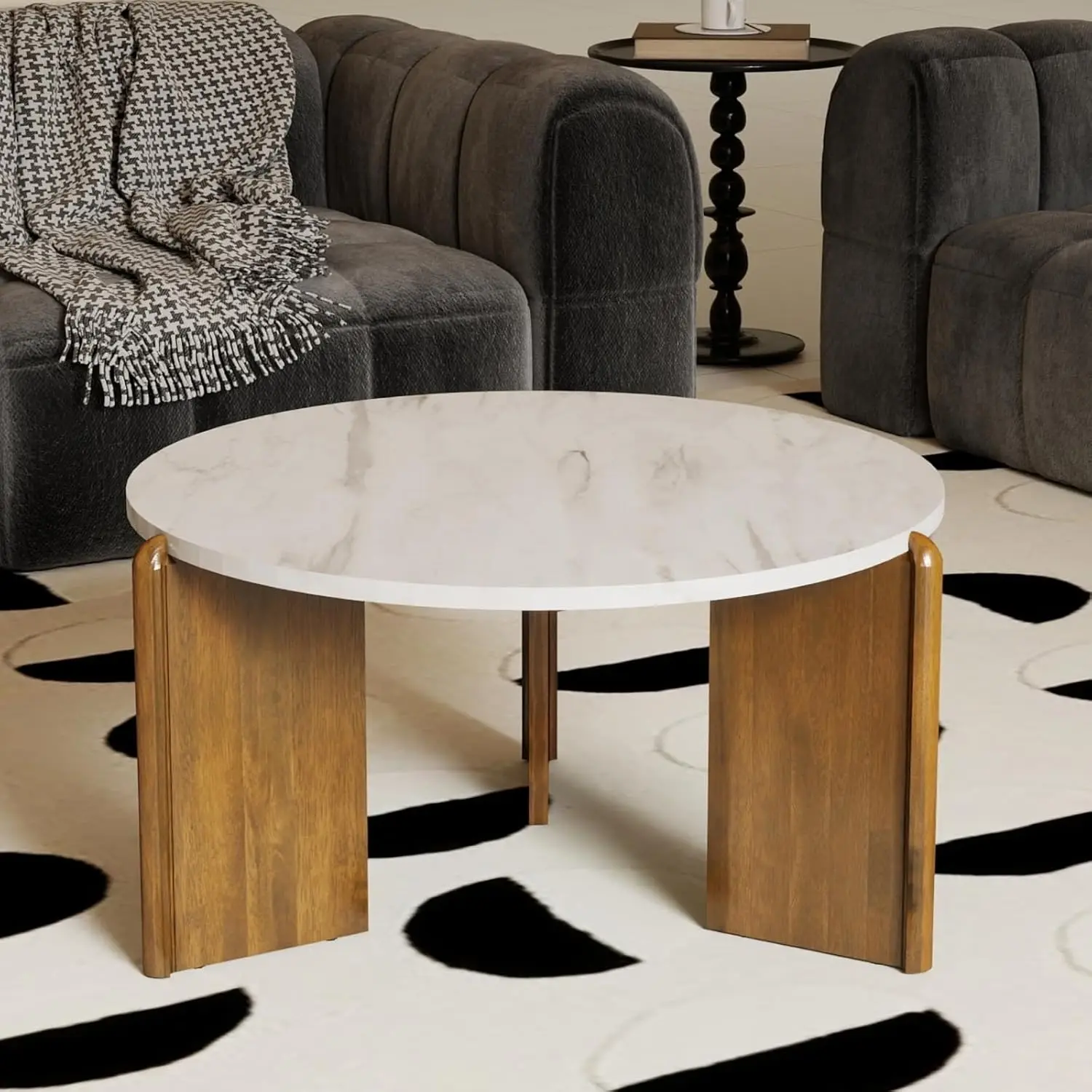 

Modern Faux Marble Round Coffee Table, 32'' White Circle Coffee Table Center Cocktail Table For Living Room Apartment, Farmhouse