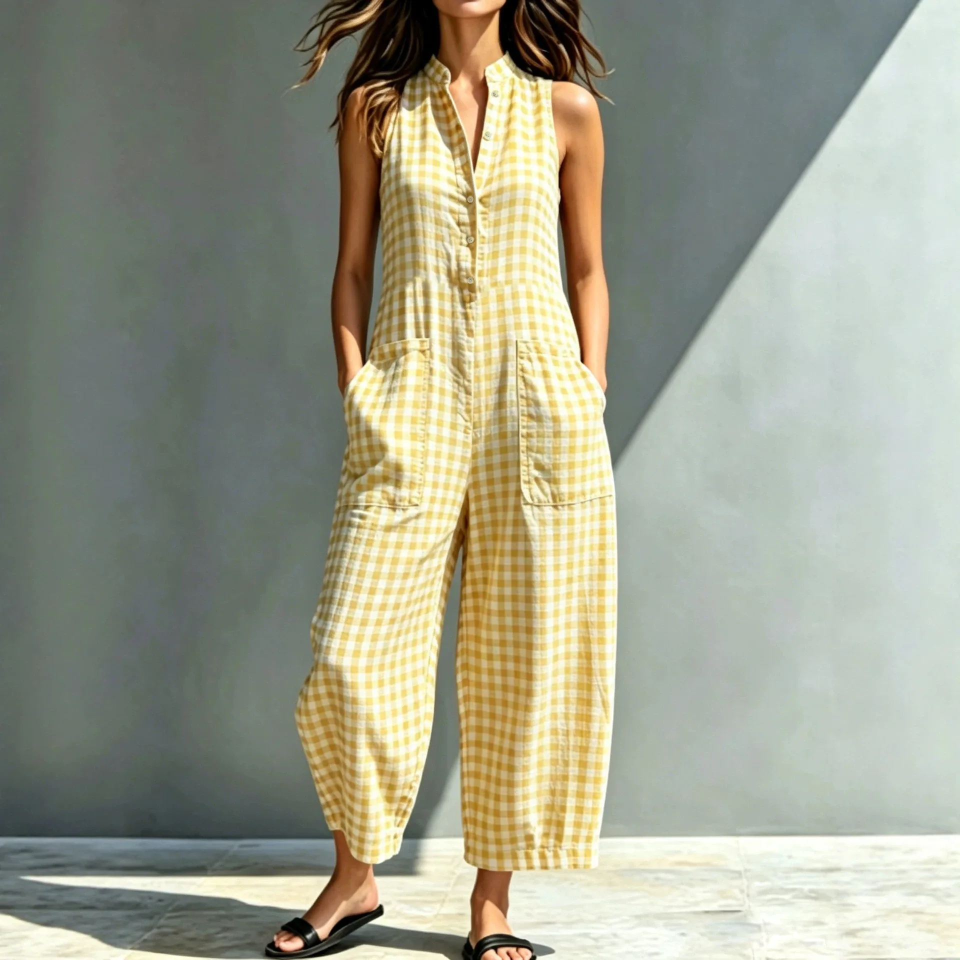 Women.'s 2026 Temu New Random Sleeveless Stand-collar Jumpsuit With Pockets, Summary Jumpsuit For Women. Luxury Femme Beach