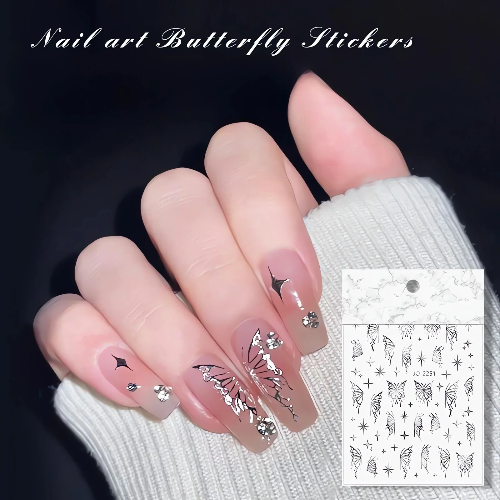 Glamorous Silver & Gold 3D Nail Stickers Butterflies Stars Moon Glitter Decals Self-Adhesive Manicure Decoration