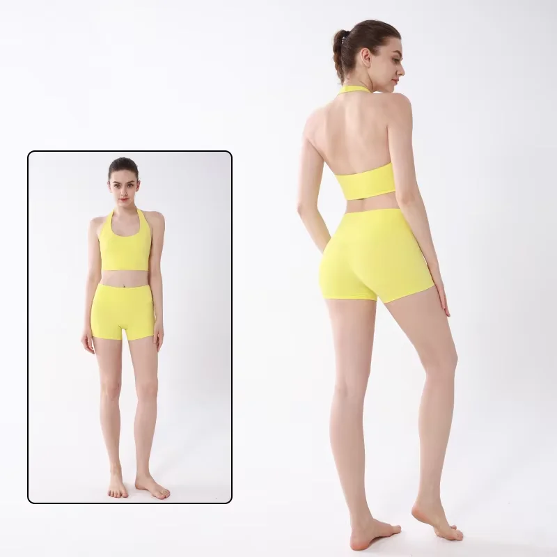 Neuer Sommer 2-Teiliger Damen-Yoga-Anzug mit hoher Elastizität, festem Brustpolster, bequemem Yoga-Oberteil, hochtaillierten, hüftformenden Yoga-Shorts, Sportanzug.