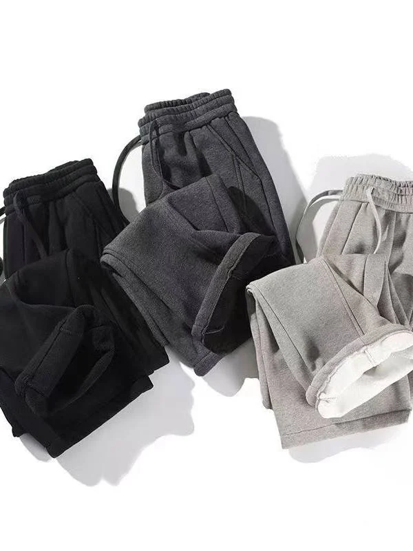 

Thiened Fce на подкладке, свободные зимние повседневные брюки, брюки со складками на нож, теплые слии и универсальные для мужчин