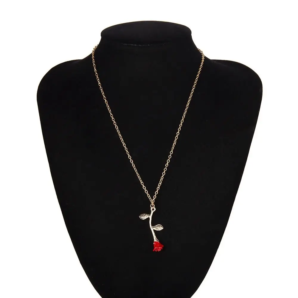High Quality Red Rose Red Rose Pendant Oil Drop Creative Temperament Necklace Alloy Oil Drop Necklace Women Beauty