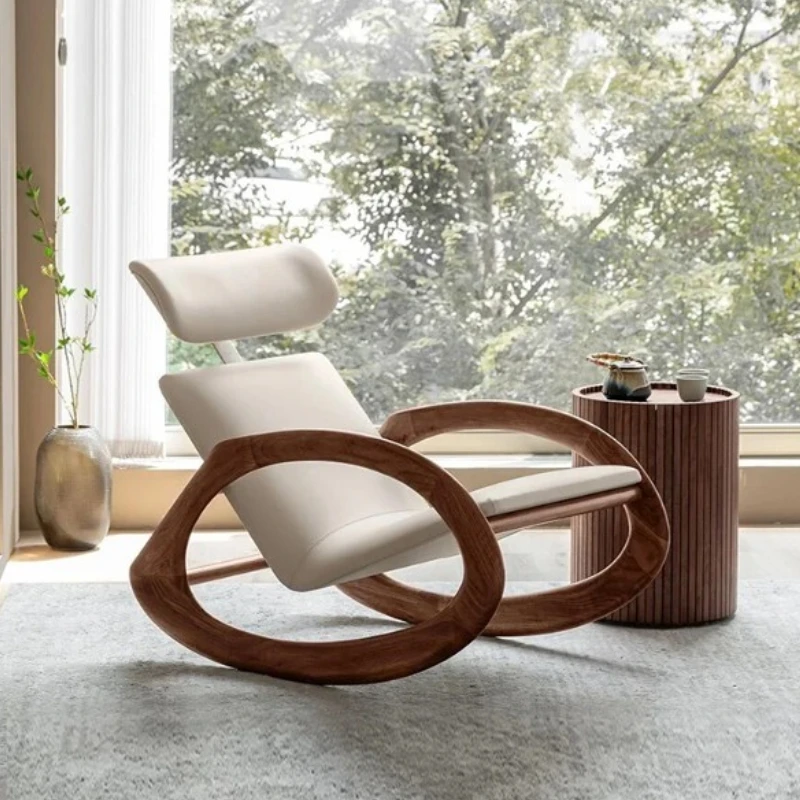 

Modern Wooden Brown Accordion Chairs Lounge Sofa Recliner Rocking Living Room Chair Set Comfortable Fluffy Luxury Home Furniture