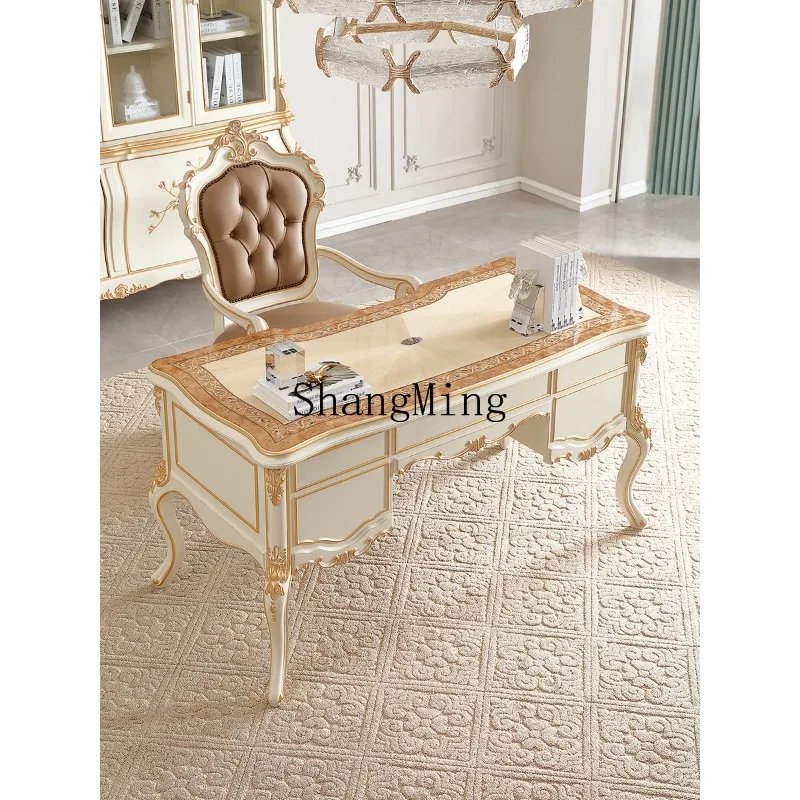 CL solid wood desk and chair retro carved office bookcase villa study combination