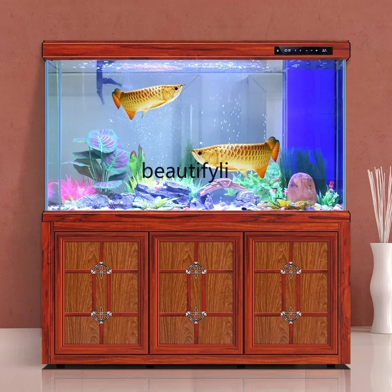 

yj7 Fish tank living room new ultra-white dragon fish tank aquarium ecological household large glass bottom filter Chinese style