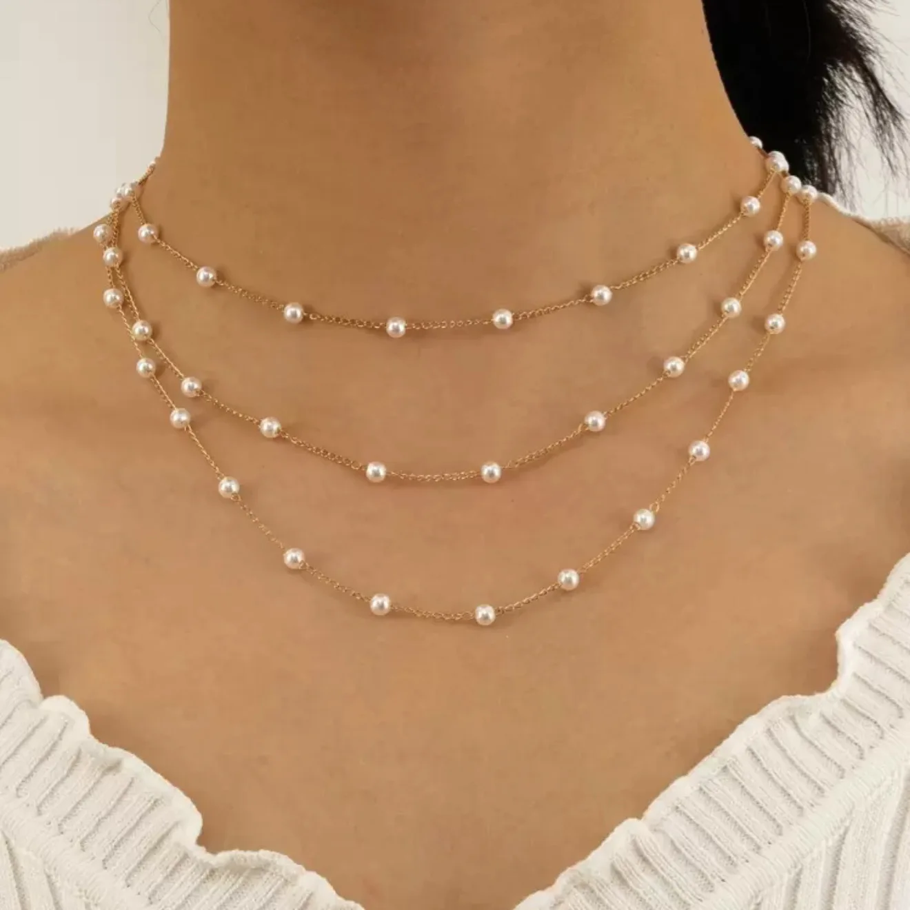 Accessories High-end Versatile Imitation Pearl Chain Multi-layer Necklace Women's Simple Fashion Temperament Clavicle Chain