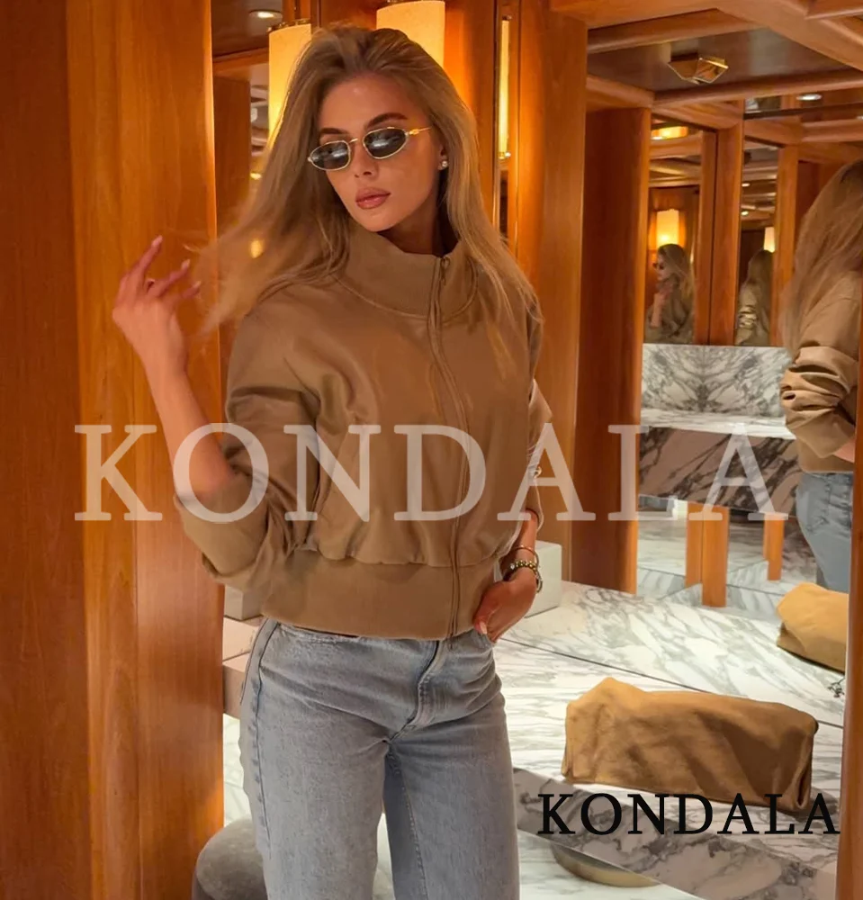 KONDALA Stehkragen-Lederjacke für Damen, Trendige Coole Mädchen Slim-Fit Reißverschluss-Jacke, Frühjahr 2026 Mode High-Street Damen PU-Jacken