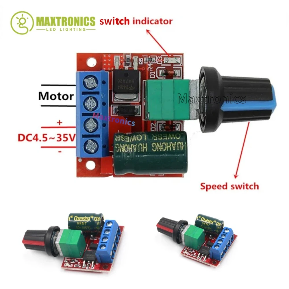 Mini 5-12V DC Motor Speed Controller Module 5A/10A 90W PWM DC4.5V-35V Adjustable Regulator Control Governor Switch for LED Lamps