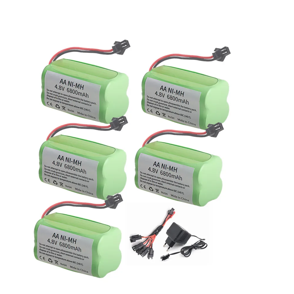 4.8v 6800mAh SM Plug Ni-MH Battery and Charger Set For RC Cars Robot Tanks Gun Boats Toys Accessories upgrade