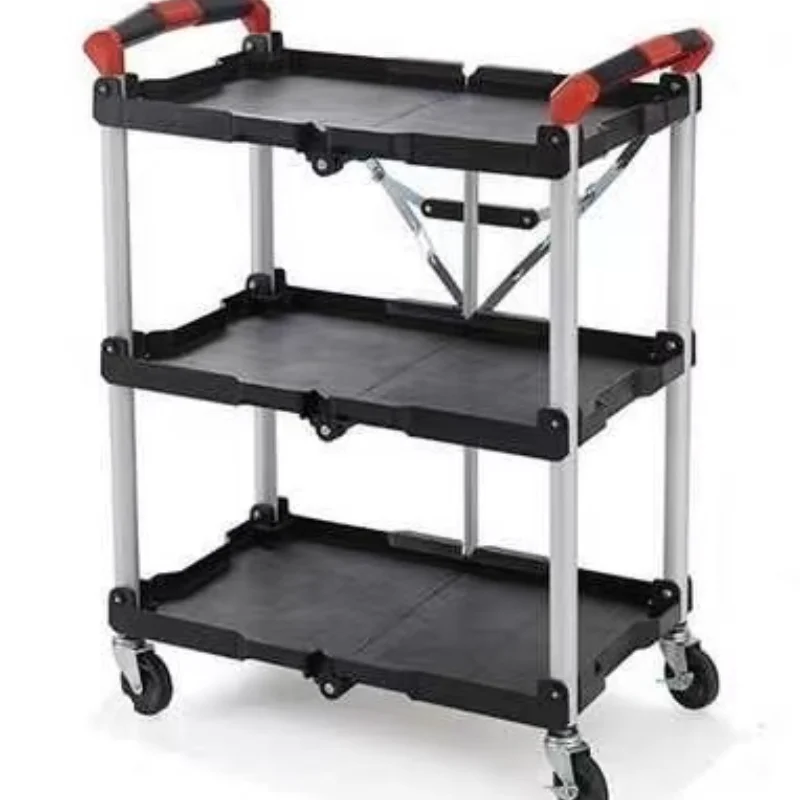 3Tiers Foldable Plastic Service Trolley with Wheels for Storage & Organization